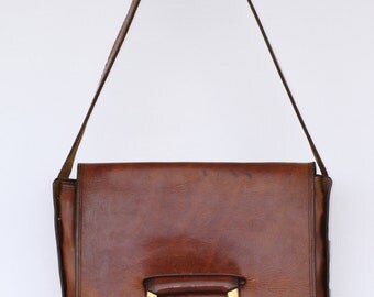 Beautiful large vintage hand made hand boho hippie leather shoulder bag purse