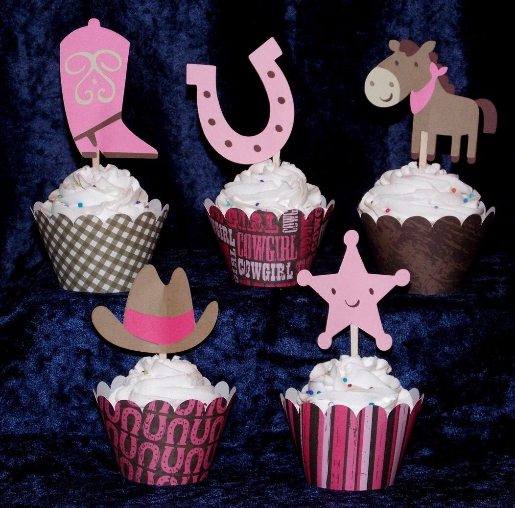 Cowgirl Cupcake Toppers Cow Girl Western Paper by APaperPlayground