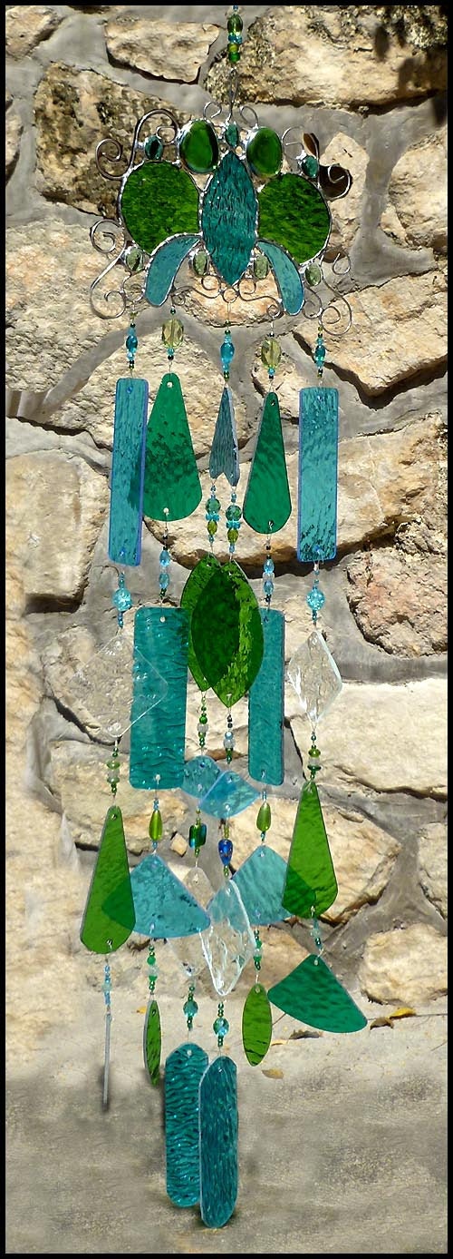 Stained Glass Wind Chime In Aqua And Green By Stainedglassdelight