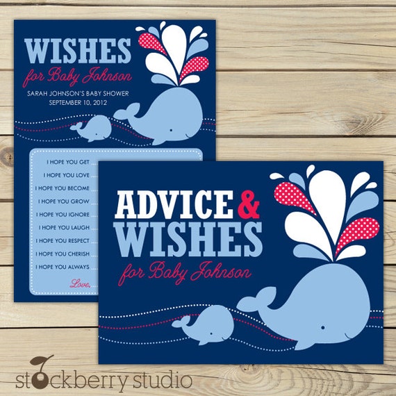 Whale Baby Shower Wishes For Baby Cards - Boy Baby Shower Sign - Nautical Baby Advice Cards Printable - Red Navy Blue Baby Shower Games Il_570xn