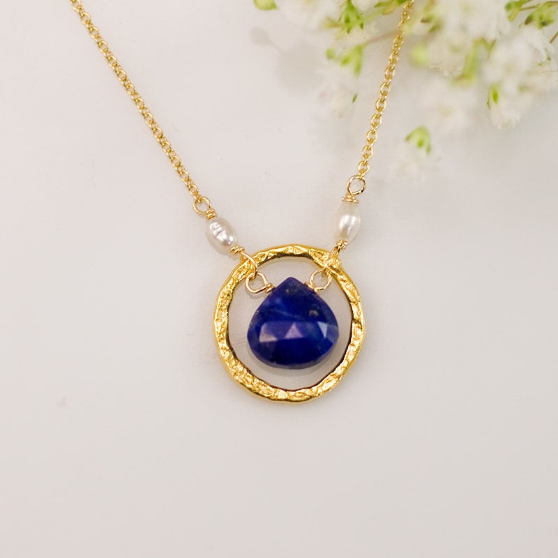 Lapis Lazuli Necklace Gemstone Necklace Gold Necklace