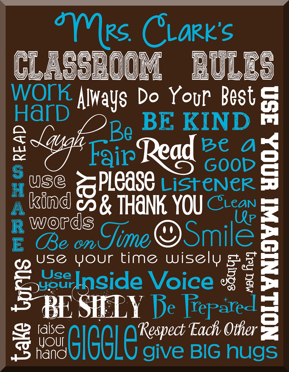 CLASSROOM RULES SIGN Personalized Teacher Gift Canvas Word