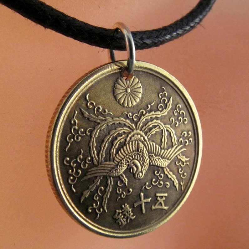 vintage JAPANESE necklace. japan coin pendant charm