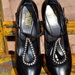 Vintage 50s black leather RHINESTONE MARY JANE heels size 7