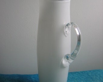 Vintage White cased Glass Pitcher. Mid century modern, Danish Modern, Eames era.