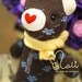 On Sale - Mali Sock Doll, Sock Bear, Brown Blue Floral Prints Teddy Red Heart Nose, "Sweet Heart Floret"