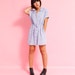 90s Blue and White Grunge Floral Mini Dress - Oversized Boho Chic Slouchy Dress
