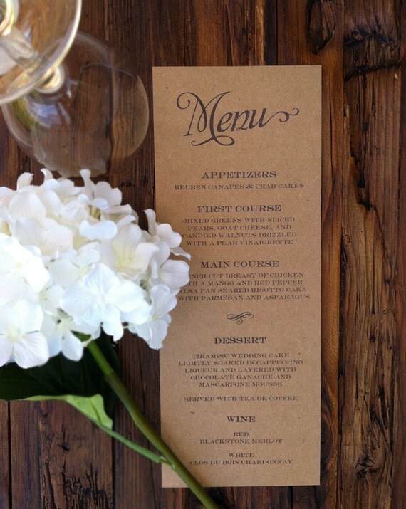 Items similar to Rustic Kraft Wedding Menus on Etsy