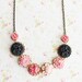 Pink and Black Flower Necklace. Bohemian. Romantic. Delicate. Statement Necklace, Whimsical. Floral Jewelry. Fall. Autumn Wedding.