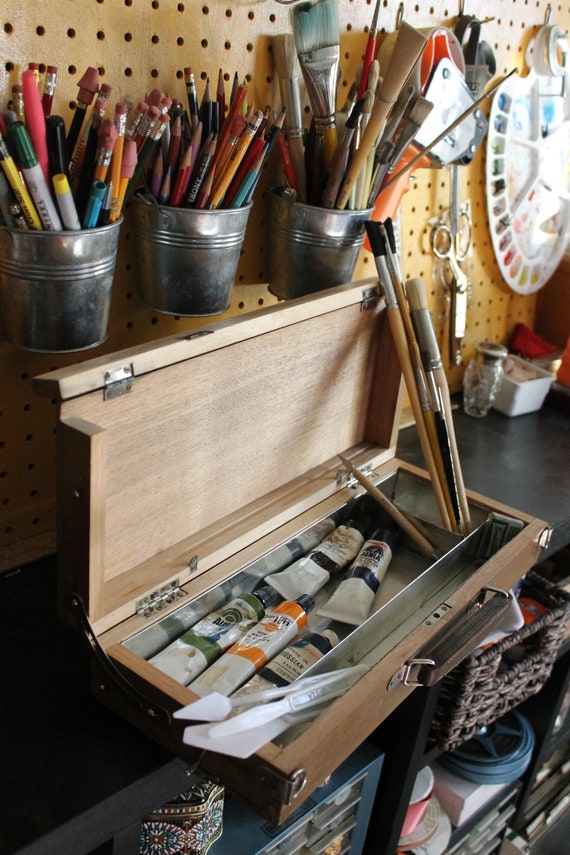 Vintage Wooden Artist Paint Box Kit with Aura Oil Paints