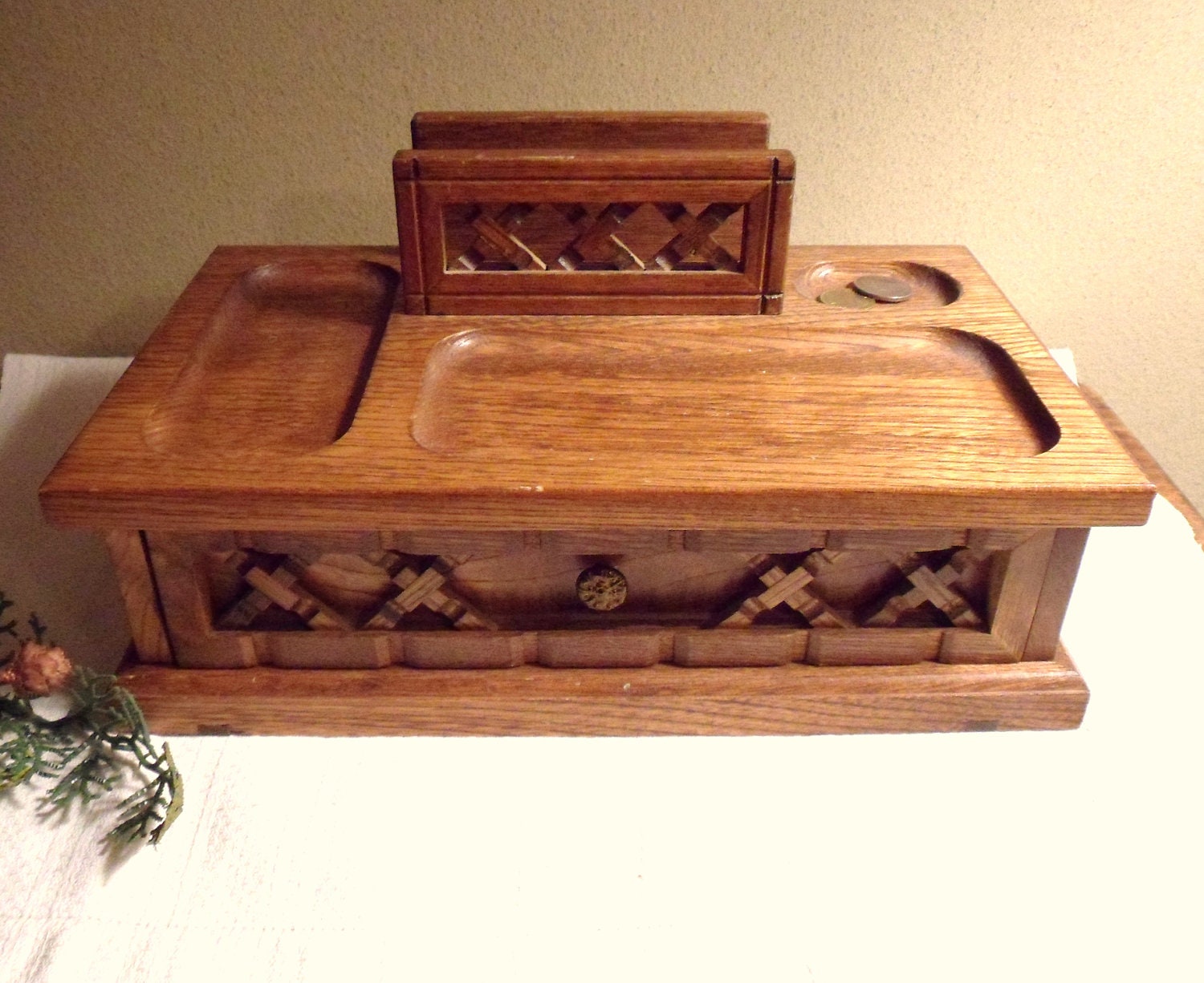 Men's Dresser Valet with Drawer Deluxe Wood Dresser Caddy