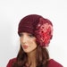 Crochet Hat with Big Flower - Burgundy Red