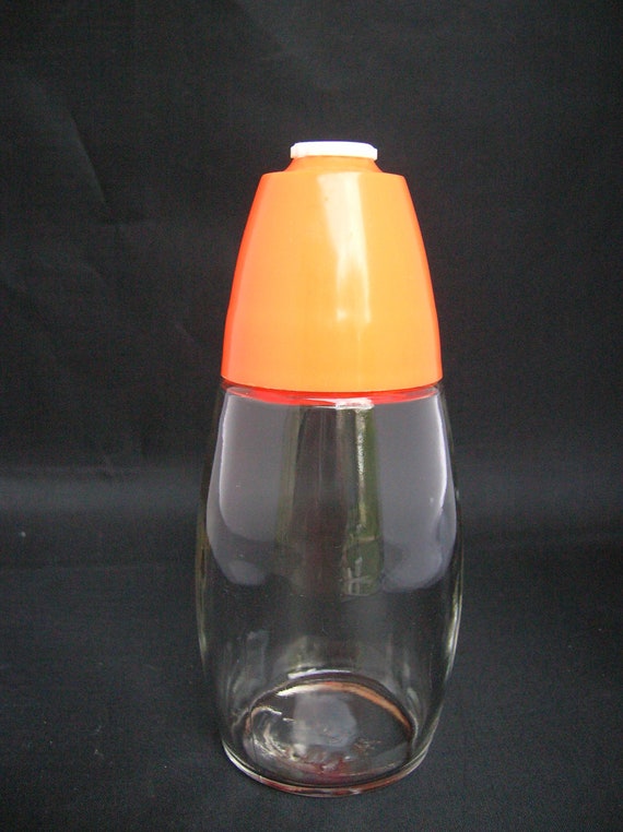 Sugar Dispenser Orange Plastic Lid and Clear Glass Jar