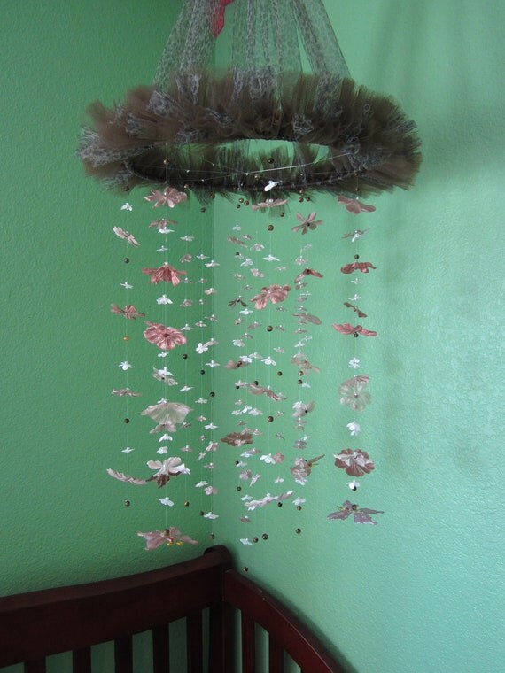 Leopard Print Baby Crib Mobile with Silk Flowers by BairBoutique