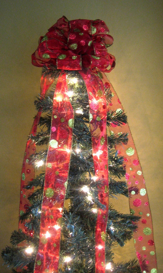 red lime green christmas tree bow topper tree topper with 5 red lime green christmas tree bow topper tree topper with 5