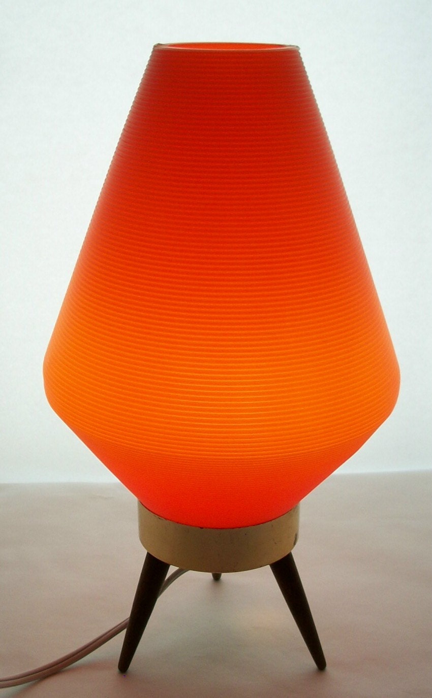Rare Vintage Mid Century Modern Atomic Orange Lamp Eames Era