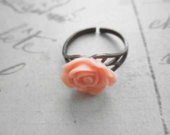 Vintage Look Brass and Pink Rose Adjustable Ring Lead and Nickel Free