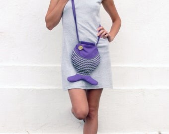 Hipster Fish Bag Geek Bag CrossBody Bag Indie Fashion Psychedelic Purple Neon Bag Fun Bag Girls Bag Kawaii Wallet For Festivals Bag For Kids