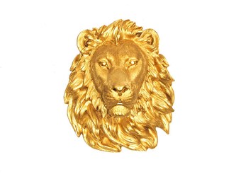 Faux Taxidermied - The Epson - Gold Resin Lion Head- Resin White Faux Taxidermy-