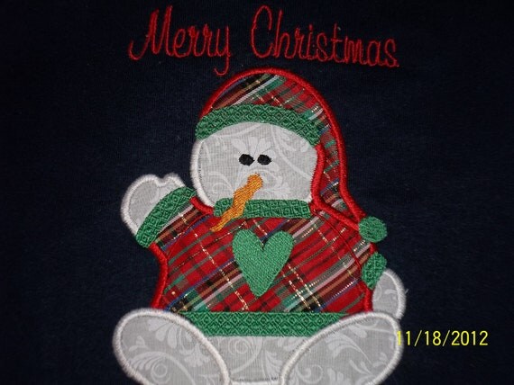 Merry Christmas Applique Snowman 4 Sizes Machine Embroidery Applique ...