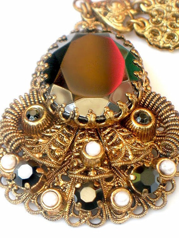 WEST GERMANY Necklace VICTORIAN Filigree Style Rhinestone Faux