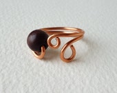 Copper Wire Ring with one dark brown wooden pearl