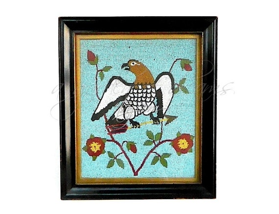 American eagle and flowers pictorial bead work museum quality antique ...