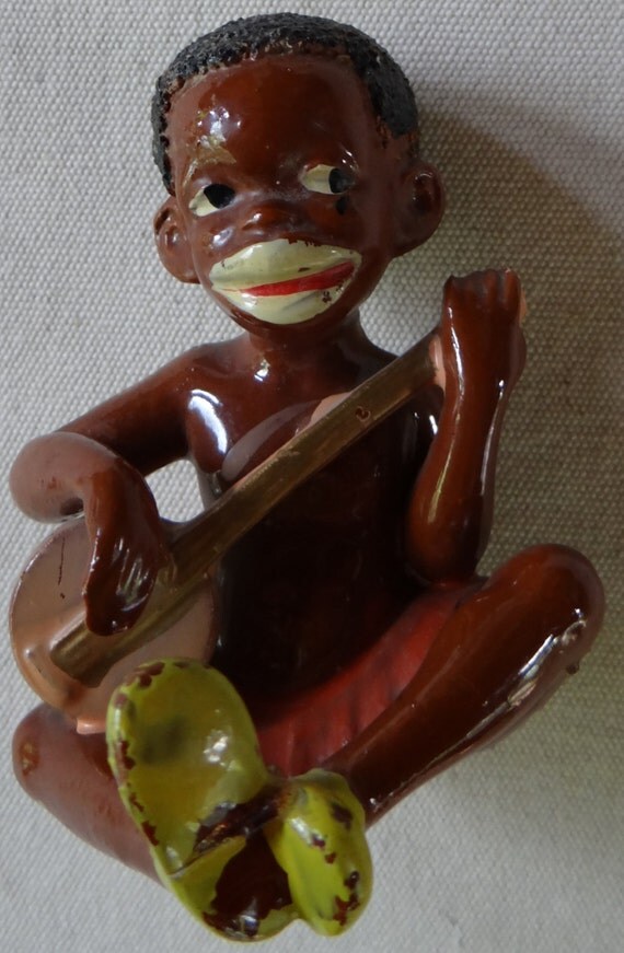 Vintage Black Americana Figurine of Boy Playing Banjo
