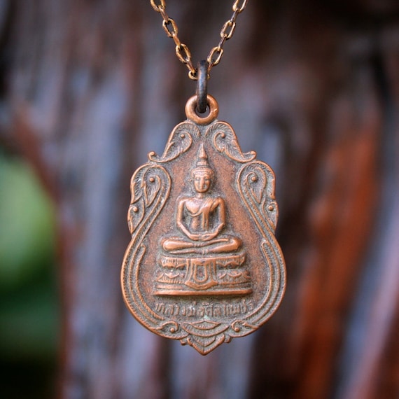 Vintage Copper Buddha Pendant Necklace Double by losttribedesigns