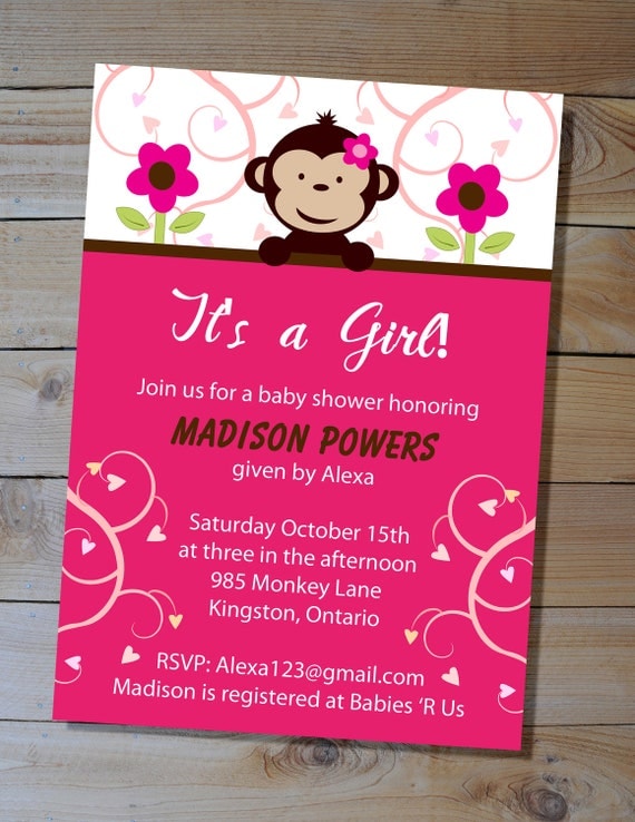 Free Printable Monkey Girl Baby Shower Invitations 8