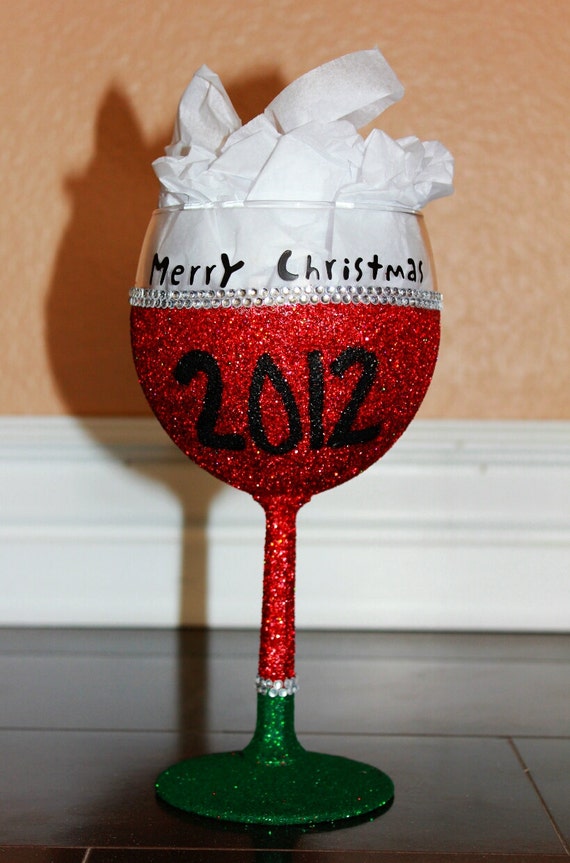 Items similar to Bling Glitter wine Glasses Christmas on Etsy