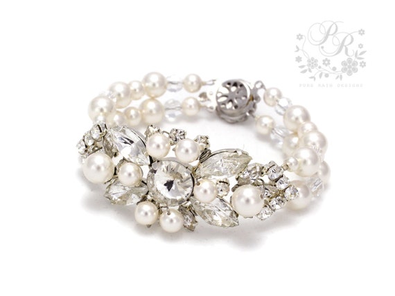 Wedding Bracelet Swarovski Pearls Swarovski by PureRainDesigns