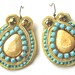 MALIBU soutache earrings in turquoise and yellow with pear shaped coral