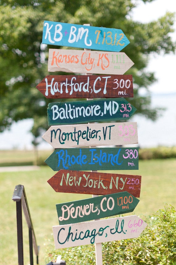 Items similar to Wedding Signs Directional Mileage Hand Painted Rustic