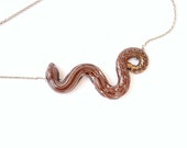 Brown snake OOAK pendant charm necklace jewelry