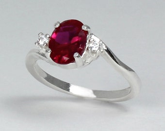 Sterling Silver Ruby Ring with Diamonds (Lab) July Birthstone / Ruby Ring Silver