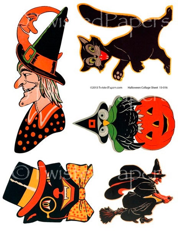 1940s Halloween Party Illustrations Witch Flying Witch