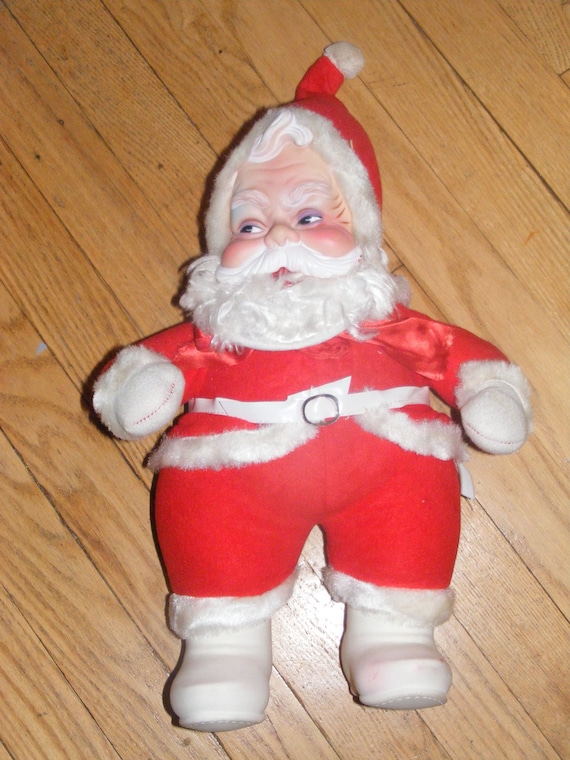 Vintage 50's Rushton plush Santa with rubber face and