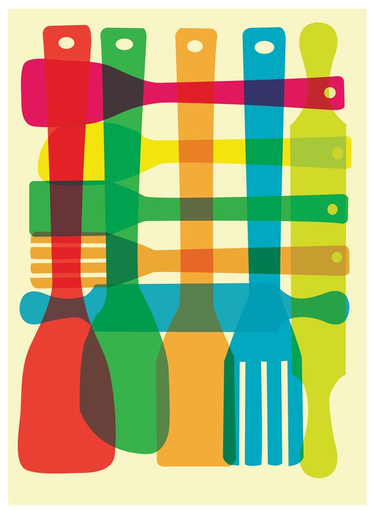 Kitchen Utensils Border kitchen giclee print utensil stack poster mid century Kitchen Utensils Border kitchen giclee print utensil stack poster mid century