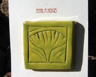 Hand Made Ceramic - Small Green Ginkgo Tile