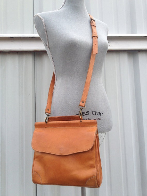 Vintage camel leather crossbody purse Western inspired