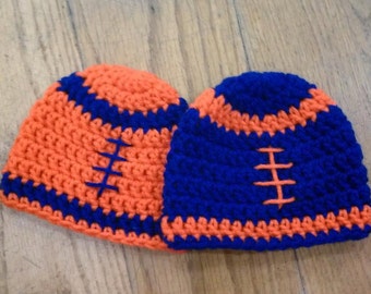 Twin Blue and Orange Florida Gator's Inspired Football Beanie Hats- Set of Two