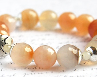 Boho Jewelry Blush Orange Pink Agate Bracelet Bohemian Jewelry Stacking Bracelet Sterling Silver Peach Gemstone Stone Statement Bracelet