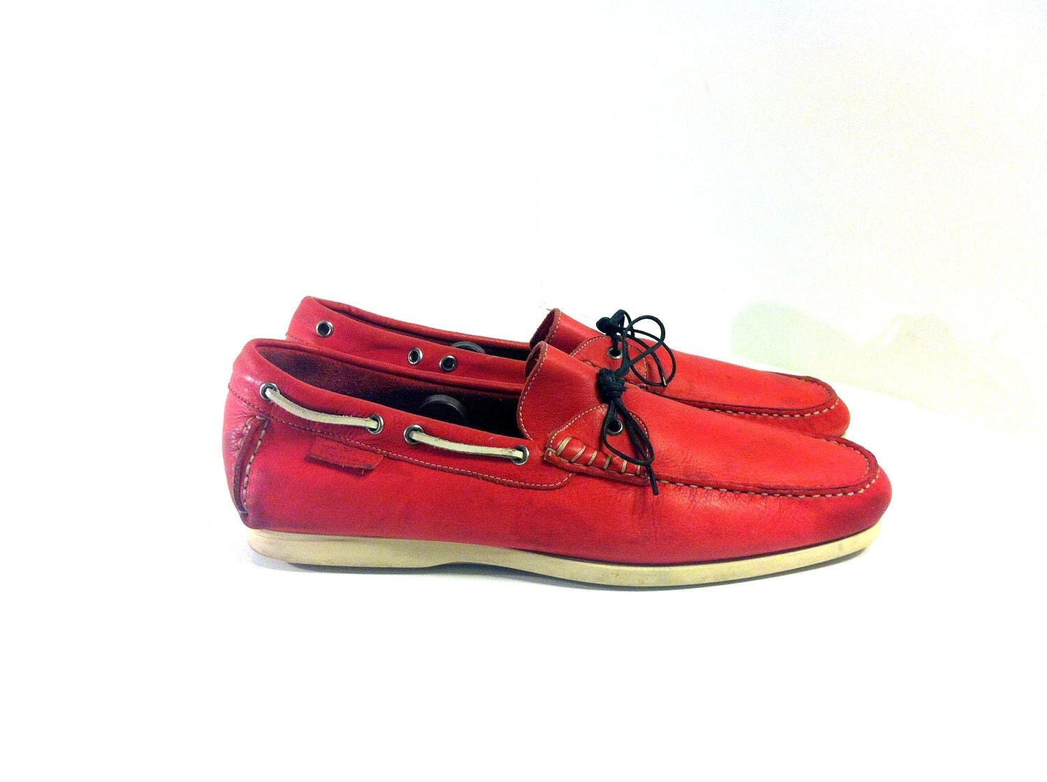 red leather boat shoes
