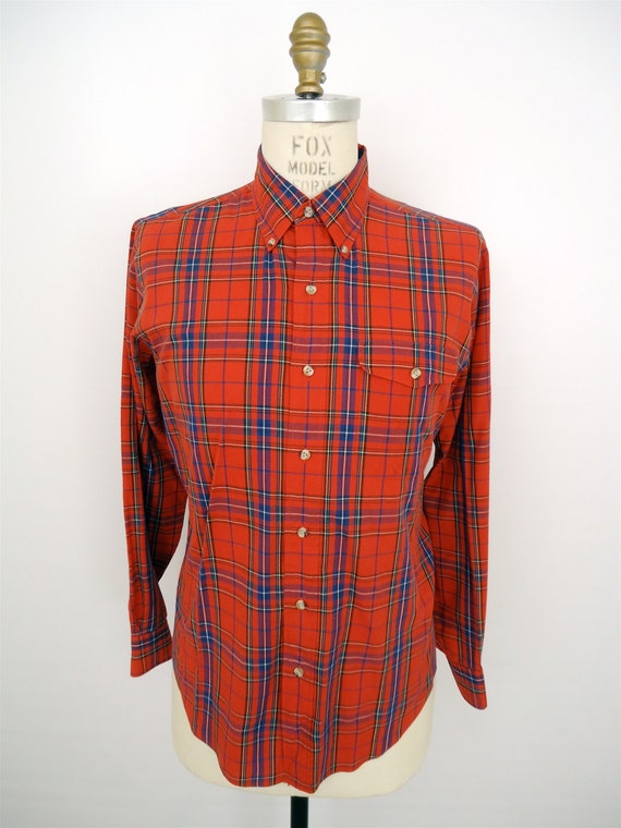 Hathaway Plaid Poplin Shirt / vintage red & blue prep pattern