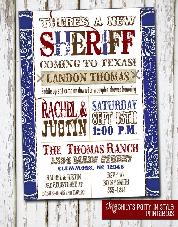 New Sheriff Coming to Town Baby Shower Invitation