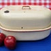 Enamel Roaster Roasting Pan Red Cream Chippy Chipped Enamelware 1940's