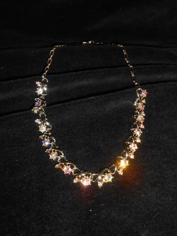 Vintage Rhinestone necklace-AB rhinestonejewelry-signed