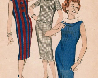 1950s Butterick 8624 Vintage Sewing Pattern Junior Chemise, Slim Dress Size 13 Bust 33