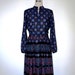 Boho dress. Vintage 70's dress. Secretary dress. Floaty black and purple fabric. Sheer sleeves and bodice. Medium.